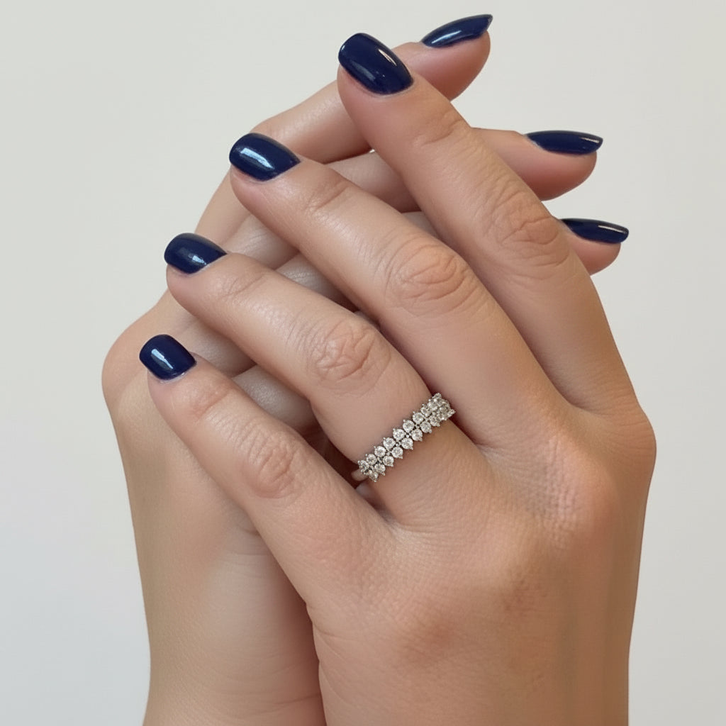 RING BAND WITH DOUBLE LINE CUBIC ZIRCONIA SILVER 925