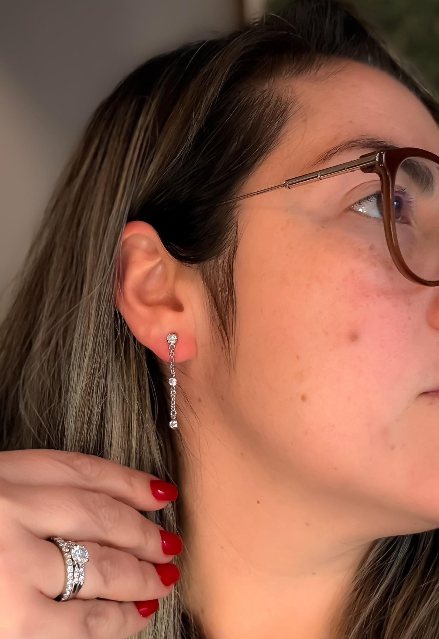 EARRINGS THREADER WITH 3 CZ