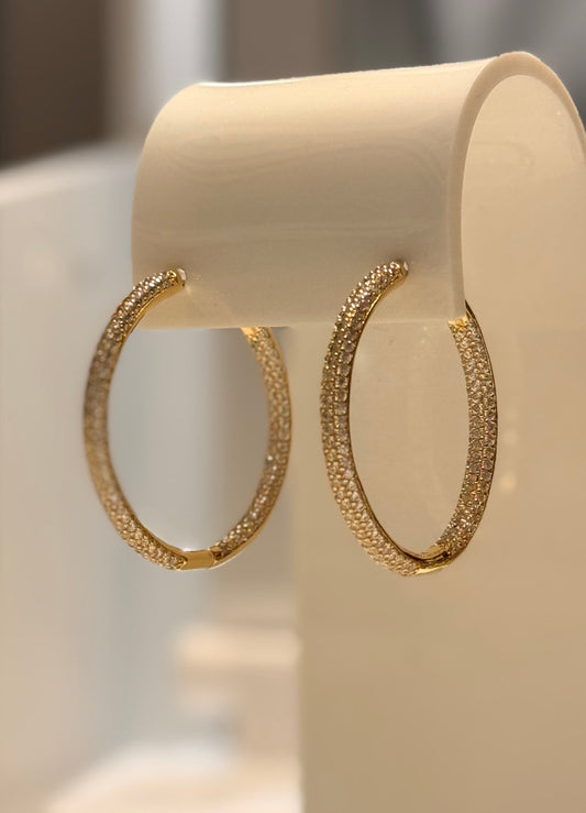 EARRING HOOPS LARGE STUDDED CUBIC ZIRCONIA