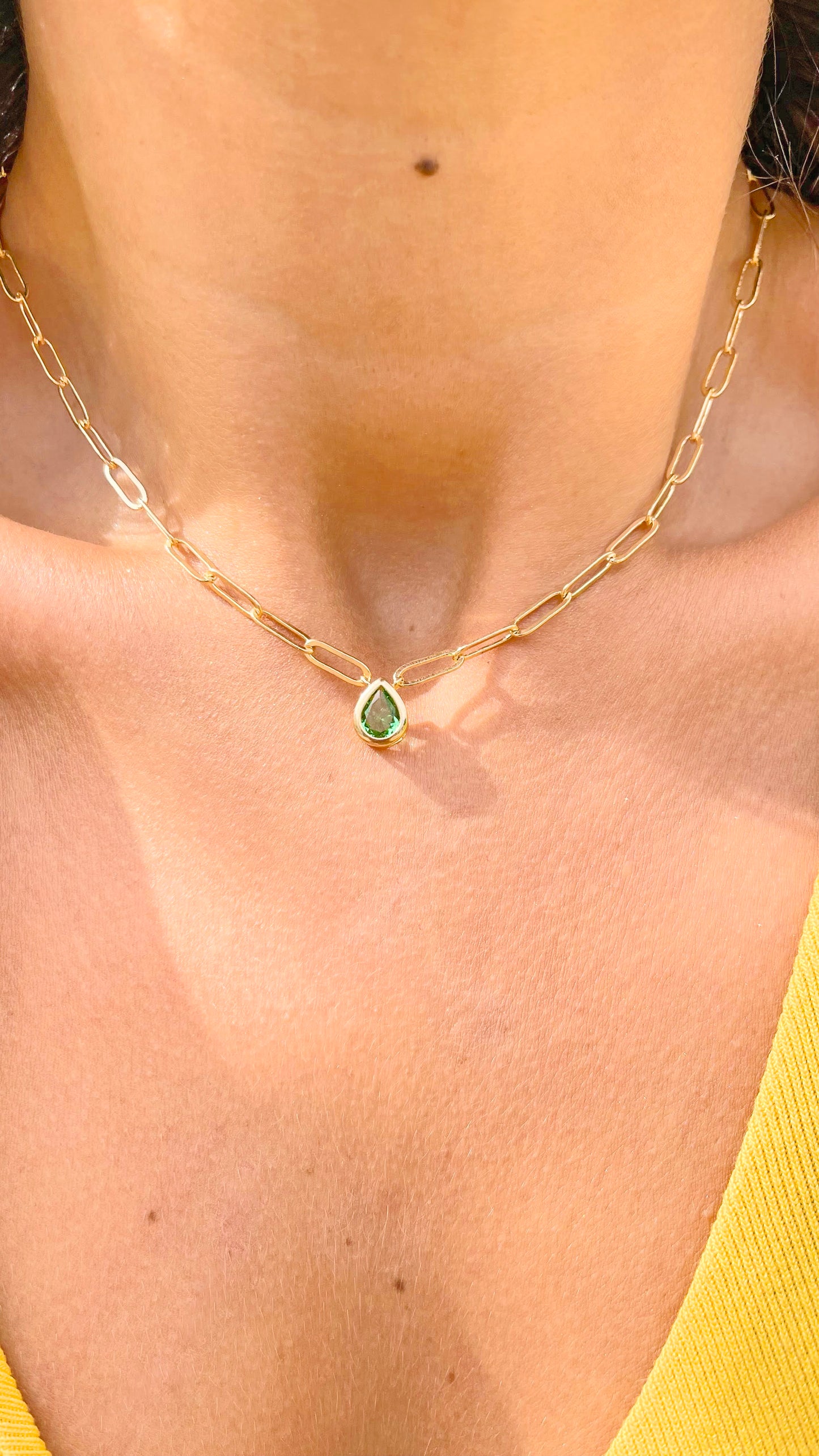 NECKLACE CHAIN + PERIDOT CRYSTAL TEAR DROP