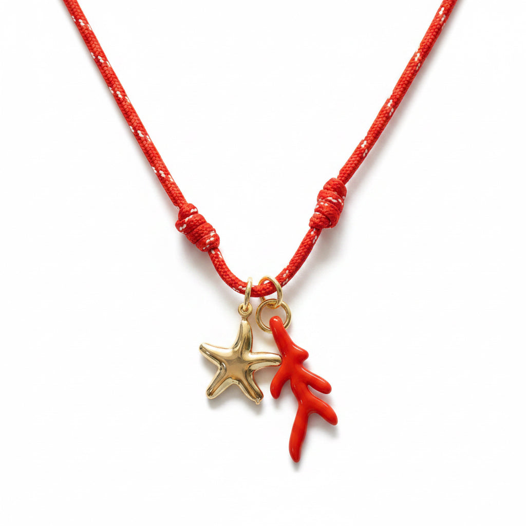 NECKLACE SUMMER FUN COTTON STRING WITH BEACH ELEMENTS