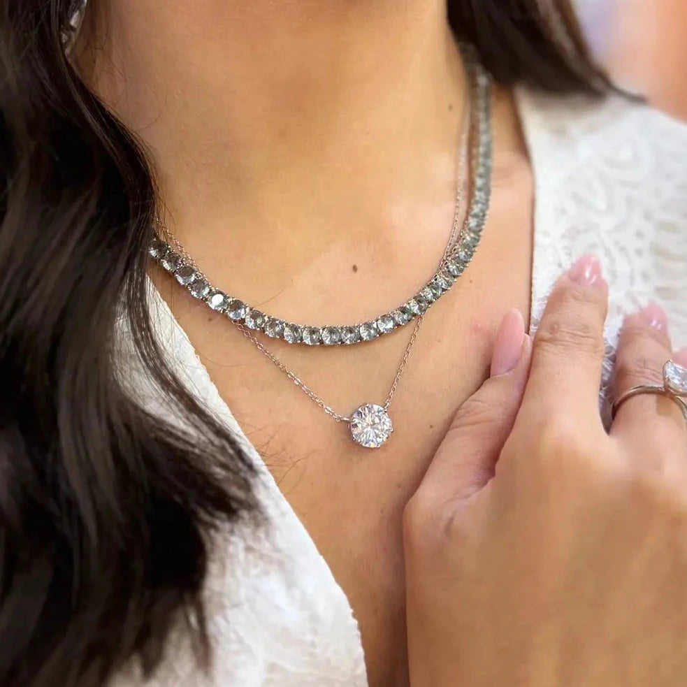 NECKLACE ROUND PREMIUM CUBIC ZIRCONIA 11MM