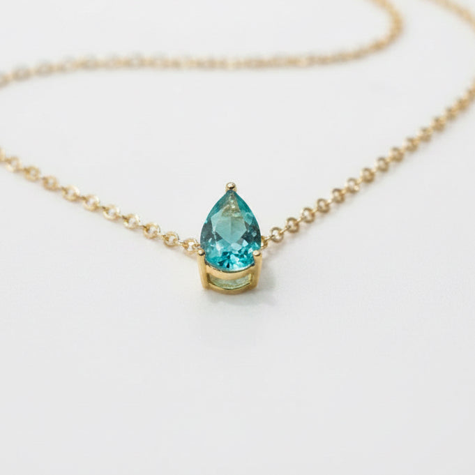 NECKLACE SMALL TEARDROP GREEN PARAIBA CRYSTAL FUSION