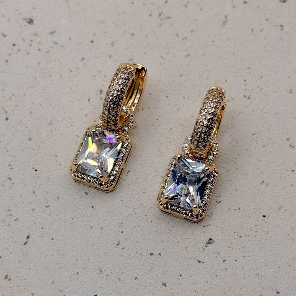 EARRING HOOPS SQUARE CUBIC ZIRCONIA