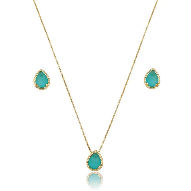 NECKLACE+EARRINGS TEARDROP TOURMALINE GREEN