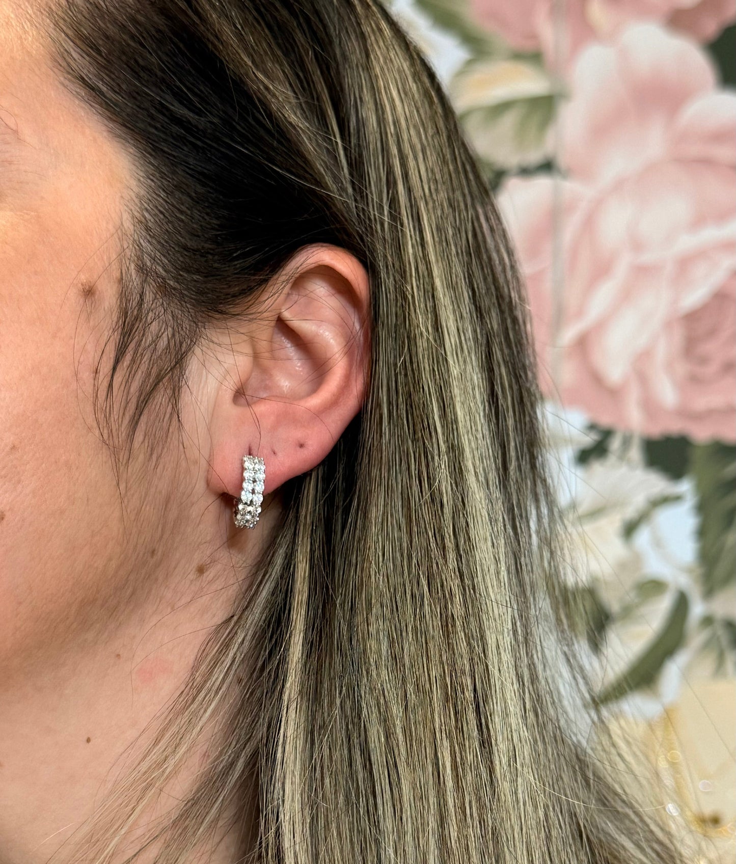 EARRING HOOPS 2 LINES CUBIC ZIRCONIA