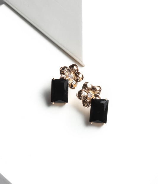 EARRING FLOWER ONIX RECTANGLE