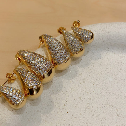 EARRINGS TRIO TEAR DROP STUDDED CUBIC ZIRCONIA