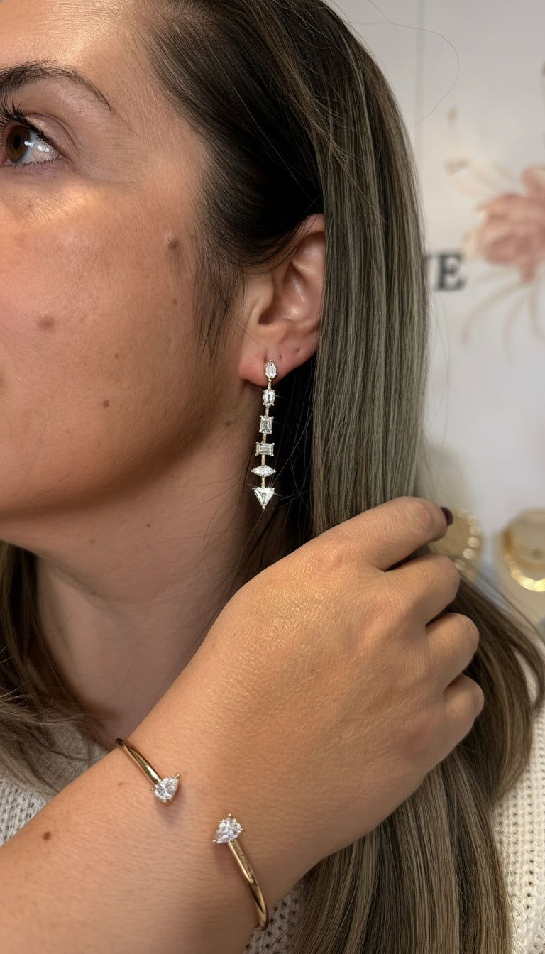 EARRINGS GEOMETRIC LONG CUBIC ZIRCONIA