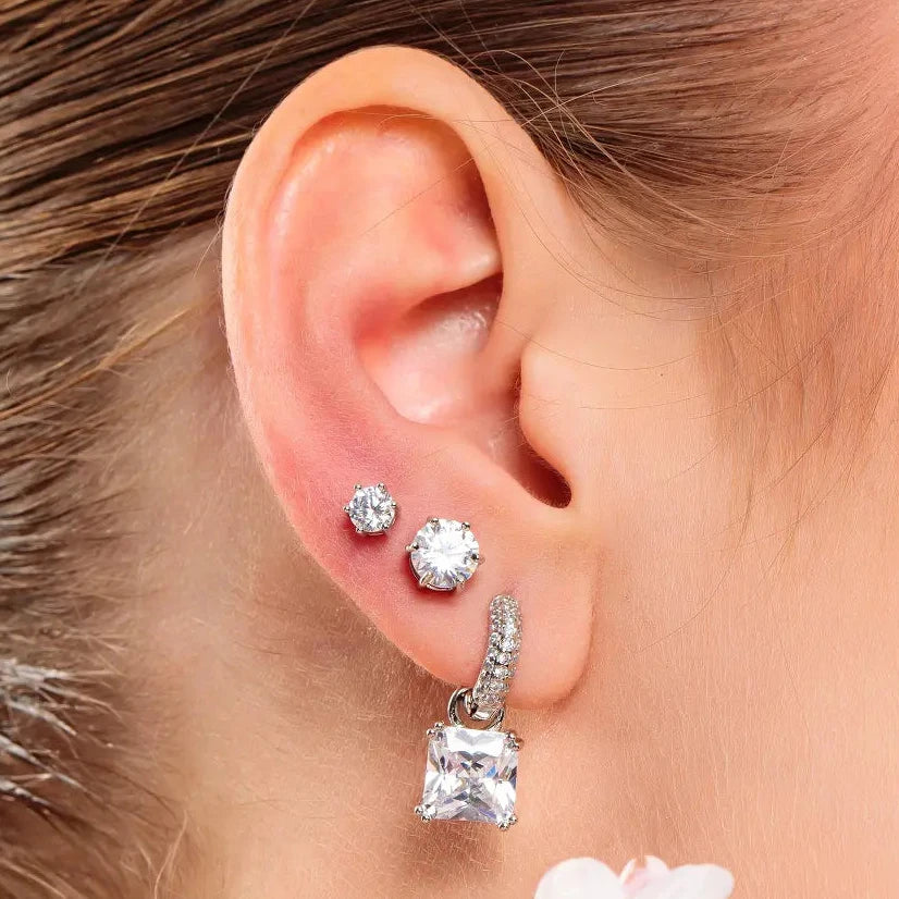 EARRING HOOPS SQUARE CUBIC ZIRCONIA PENDANT