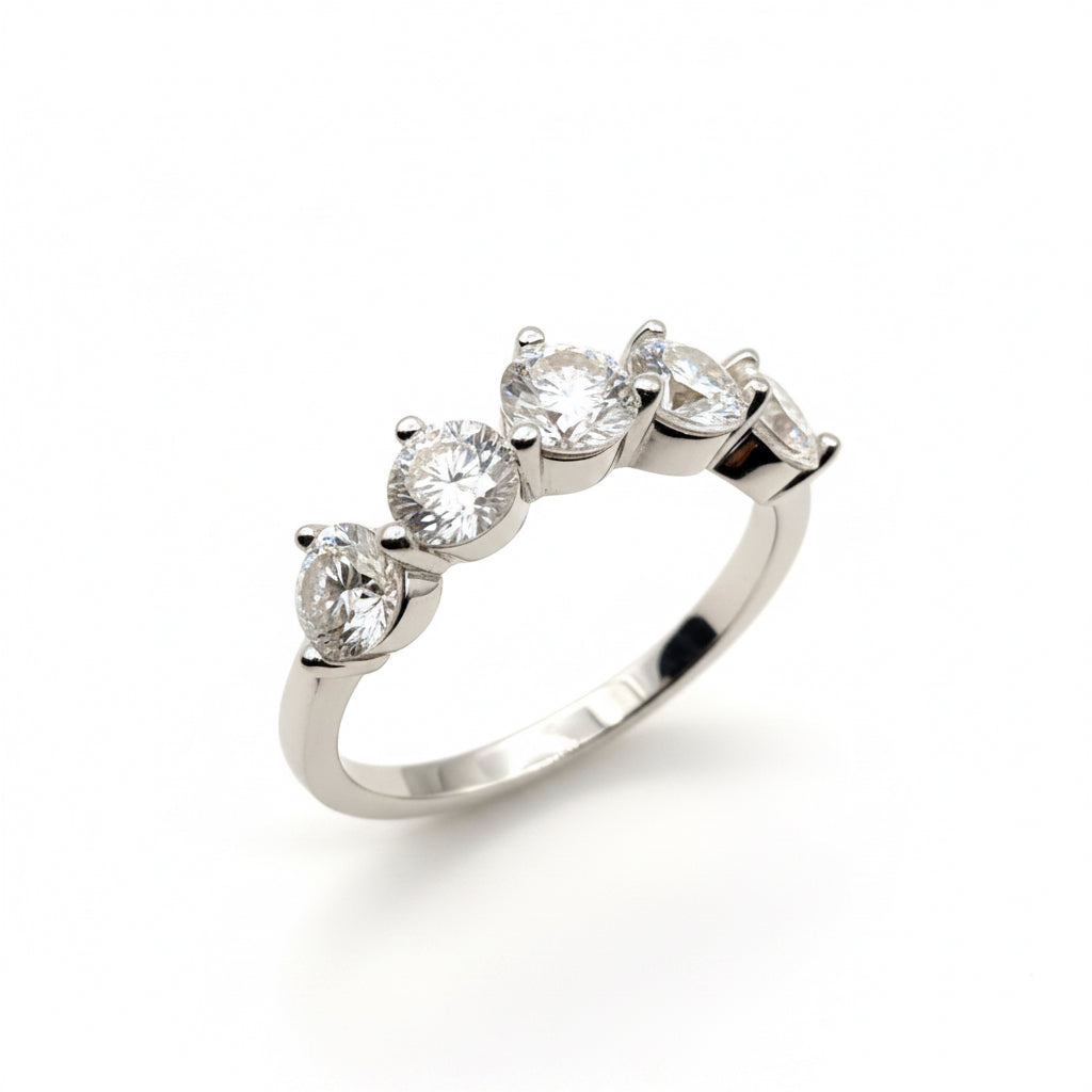 RING CURVED BAND 5 MOISSANITES 2CT TOTAL