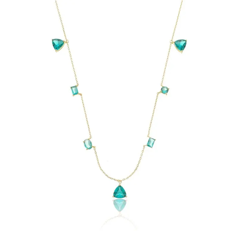 NECKLACE GEOMETRIC GREEN TURMALINE CRYSTALS