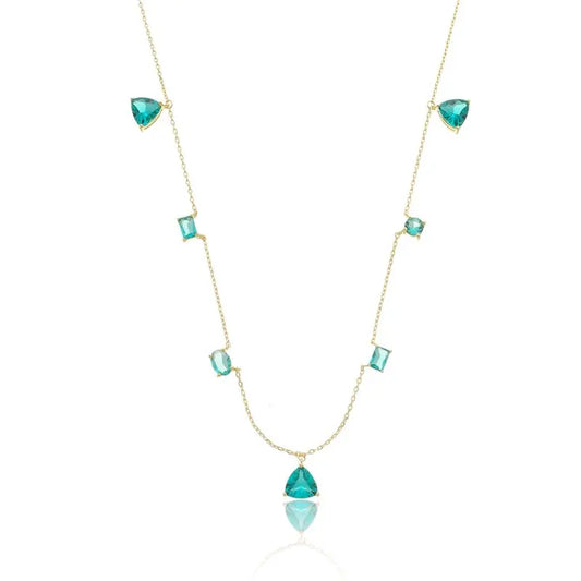 NECKLACE GEOMETRIC GREEN TURMALINE CRYSTALS
