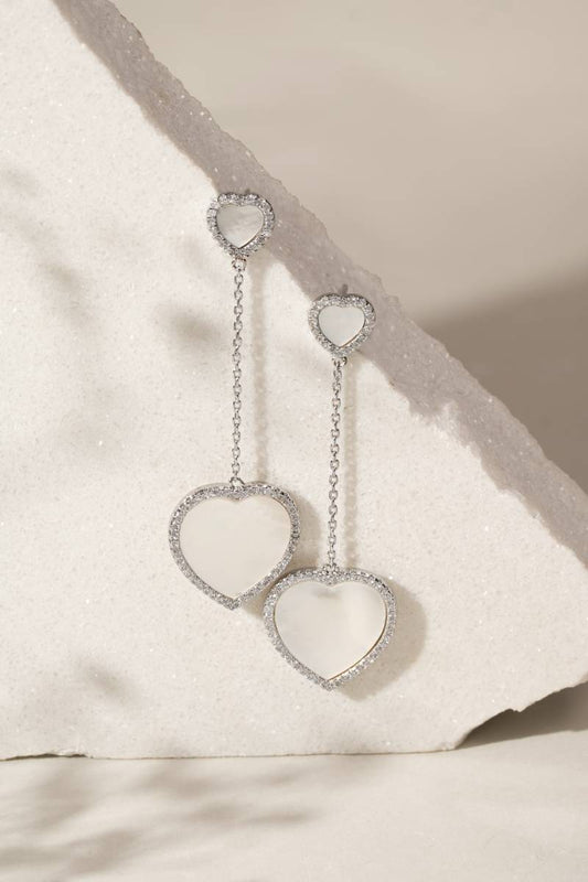 EARRINGS MOTHER OF PEARL CUBIC ZIRCONIA HEARTS