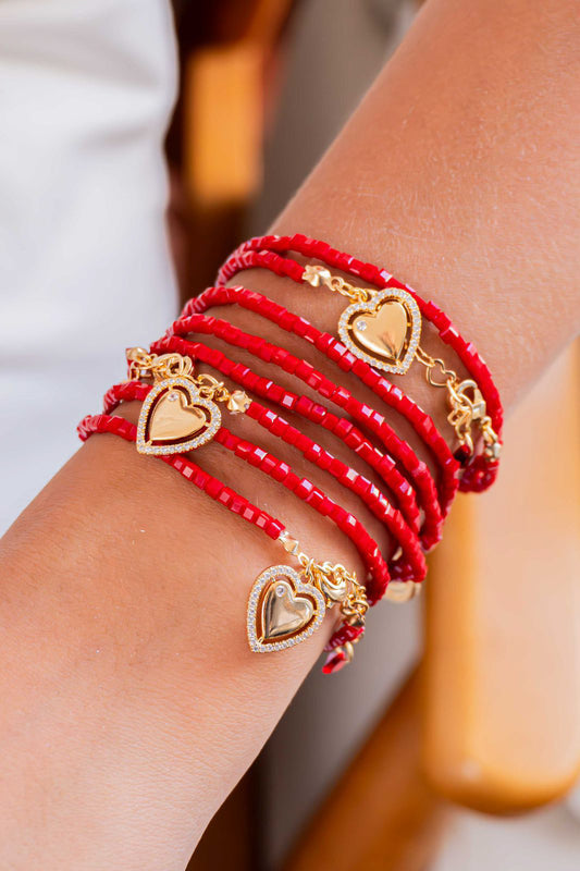 BRACELET RED CRYSTALS GOLD HEART