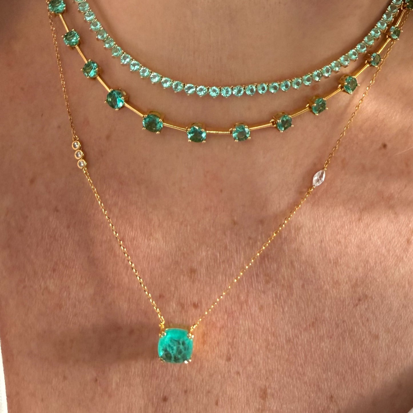 NECKLACE RIVIERA TURMALINE GREEN 3MM CUBIC ZIRCONIA