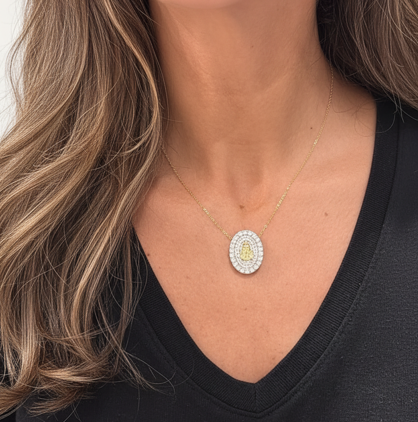 NECKLACE DUO PLATED MEDAL PAVE OUR LADY APARECIDA
