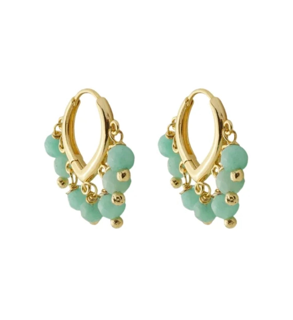 EARRING HOOPS NATURAL LIGHT GREEN JADE CRYSTALS
