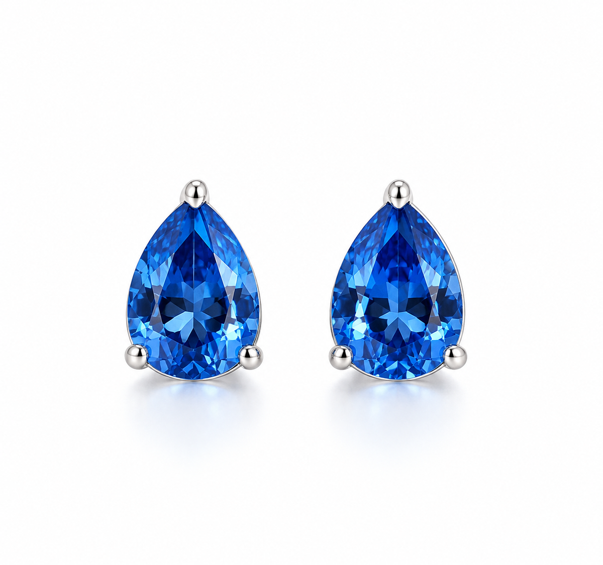 EARRING STUDS MINI TEAR DROP BLUE SAPPHIRE CUBIC ZIRCON