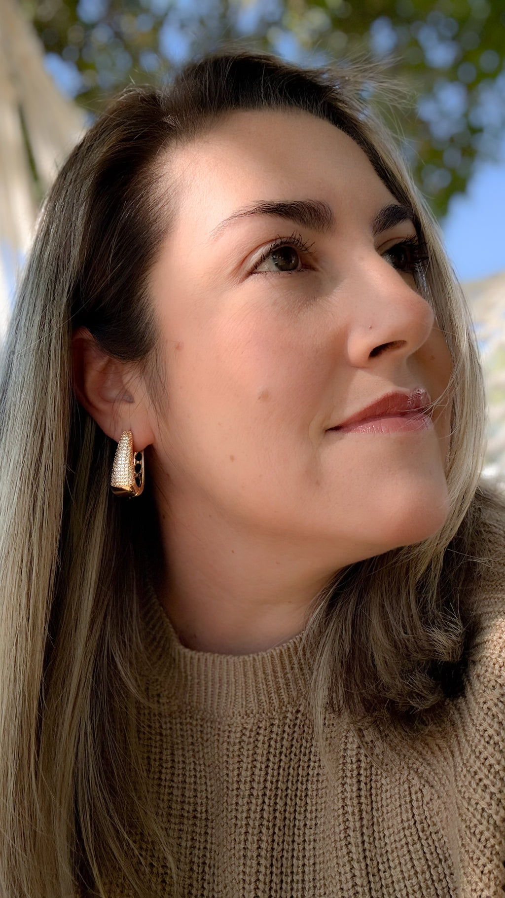 EARRING HOOPS TEAR DROP STUDDED CUBIC ZIRCONIAS