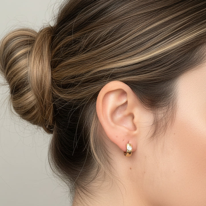 EARRING HOOPS SMALL BULKY WITH CUBIC ZIRCONIA