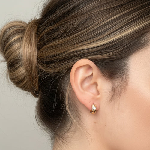 EARRING HOOPS SMALL BULKY WITH CUBIC ZIRCONIA