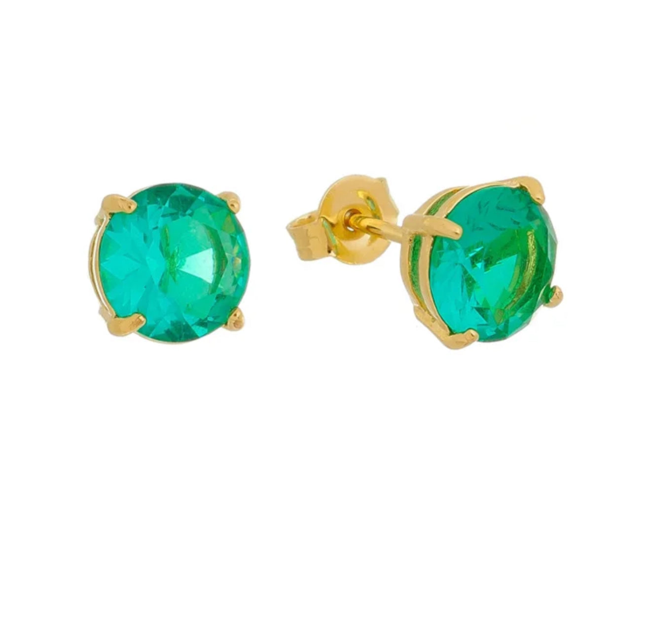 EARRING ROUND TURMALINE GREEN 8mm