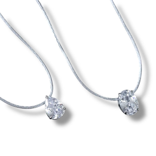 NECKLACE SILVER SILK STRING WITH CZ PENDANT