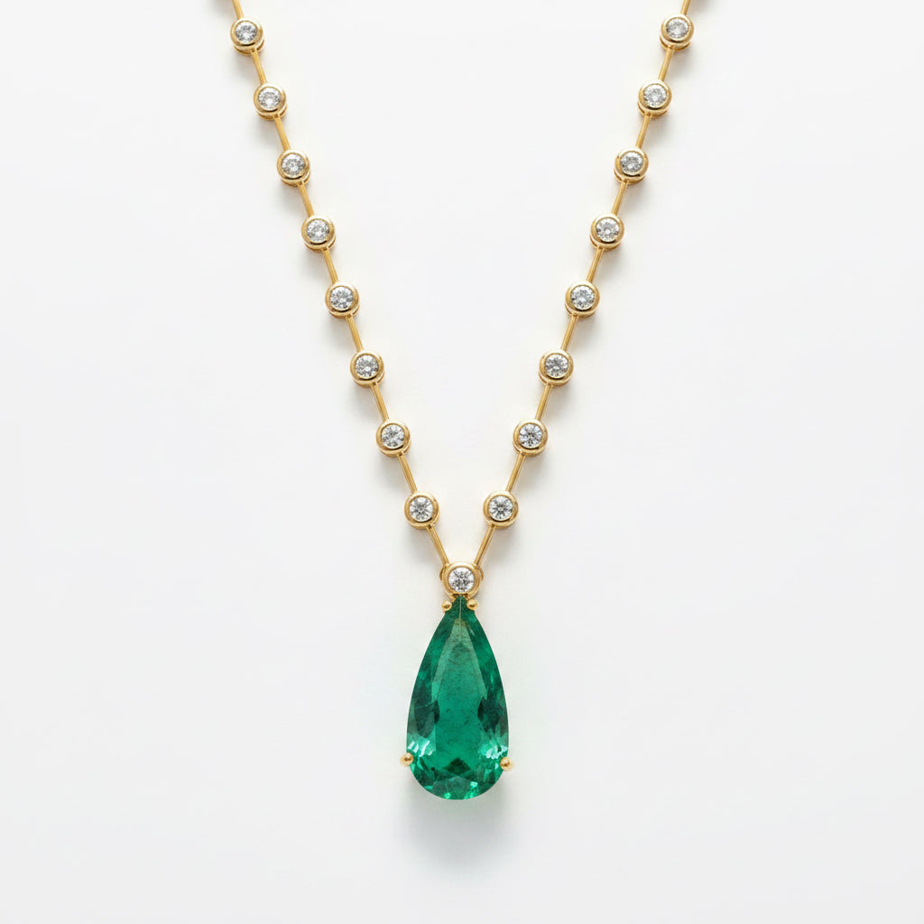 NECKLACE MODERN RIVIERA WITH TEAR DROP EMERALD GREEN FUSION CRYSTAL