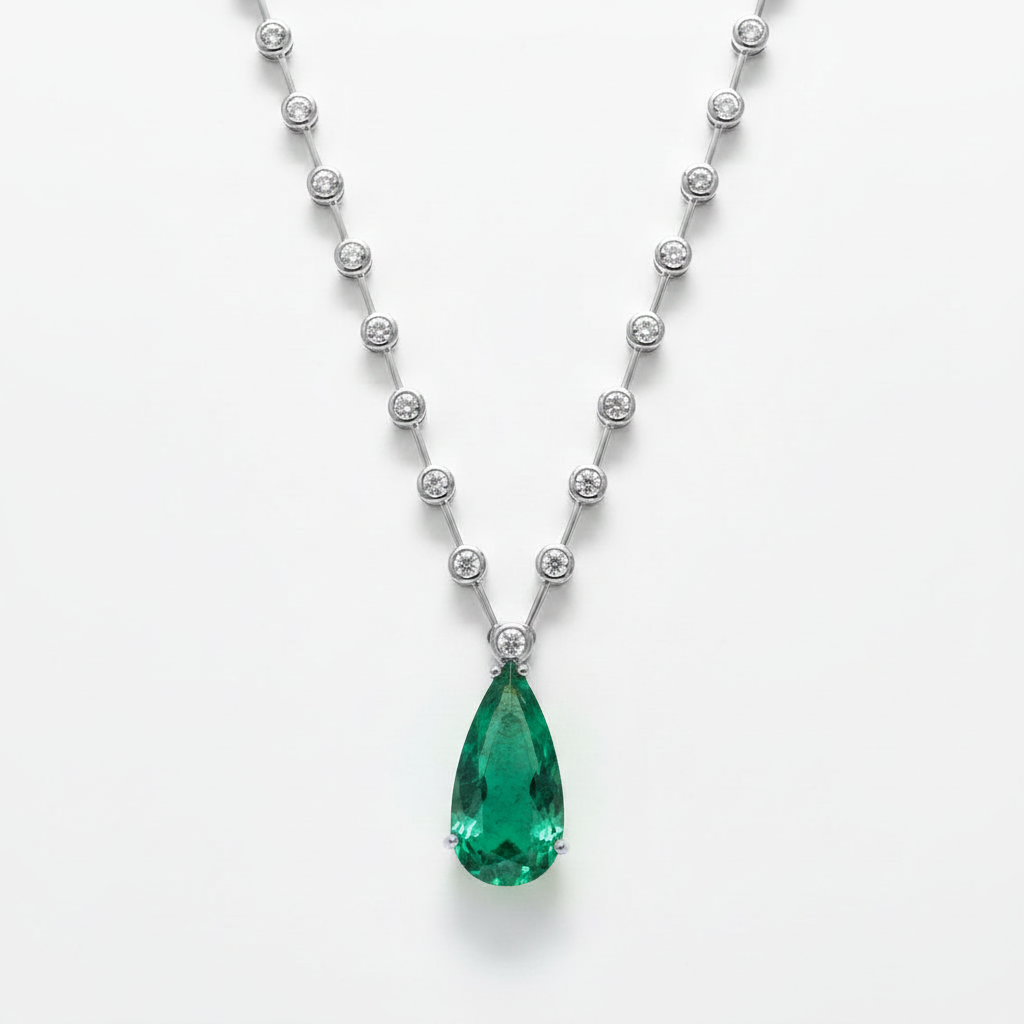 NECKLACE MODERN RIVIERA WITH TEAR DROP EMERALD GREEN FUSION CRYSTAL