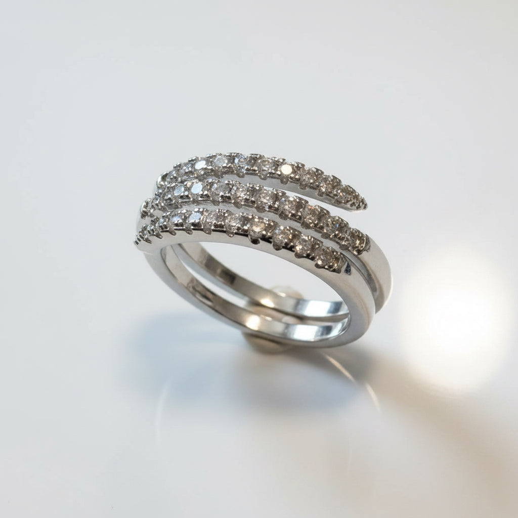 RING TRIPLE LINE STUDDED CUBIC ZIRCONIAS ADJUSTABLE