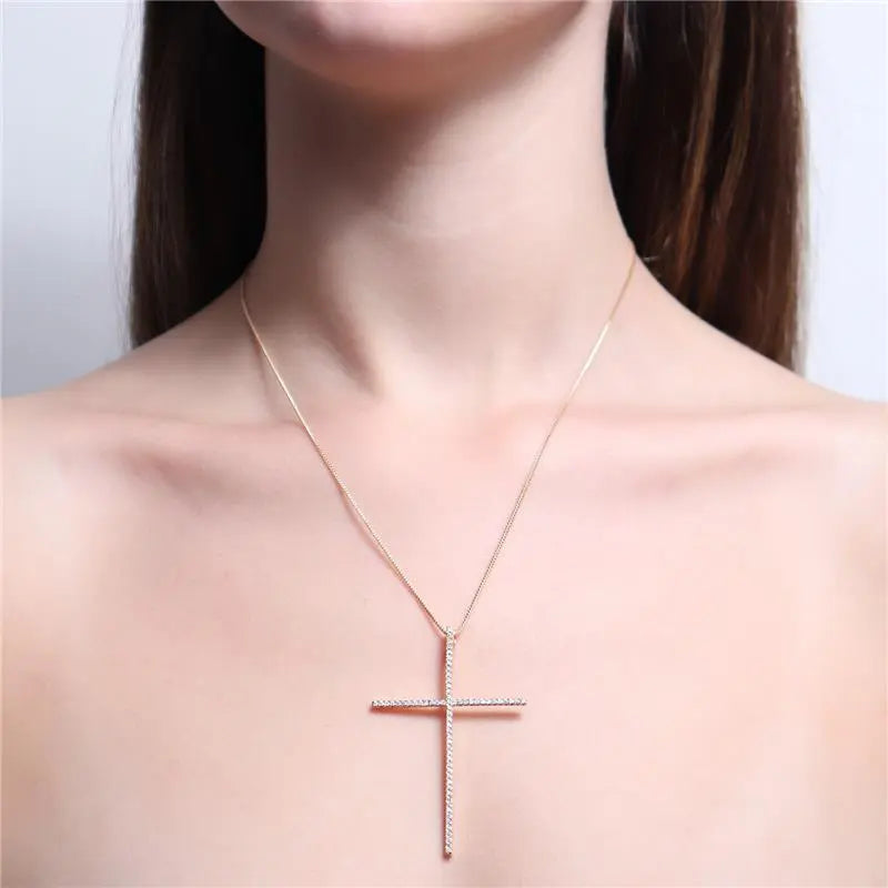 NECKLACE SLIM CROSS CRYSTALS