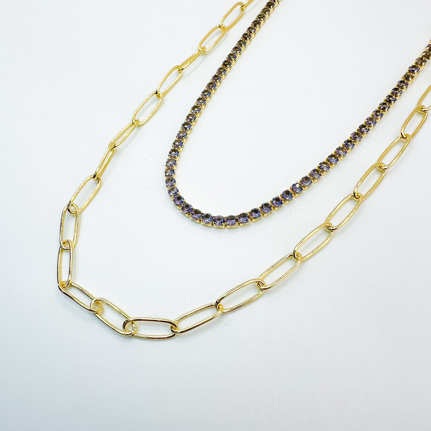 NECKLACE DUO RIVIERA + PAPERCLIP CHAIN