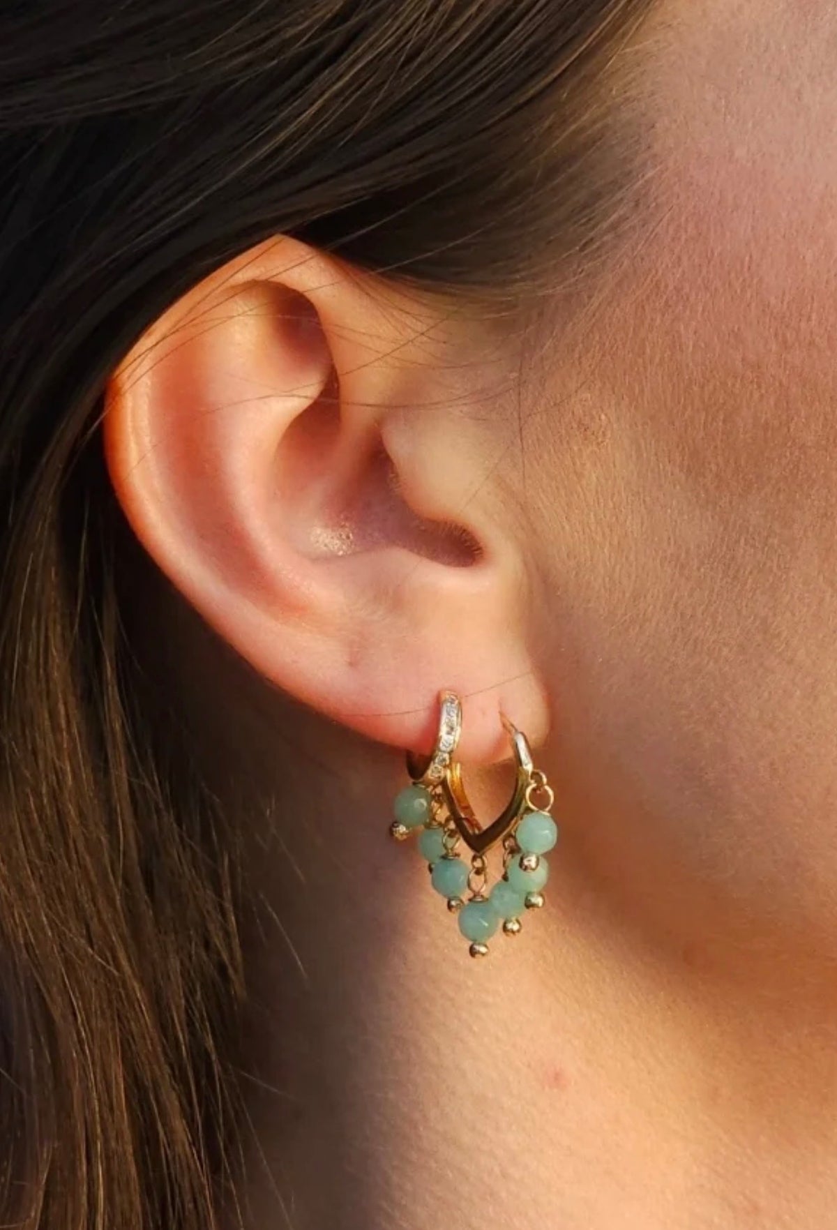 EARRING HOOPS NATURAL LIGHT GREEN JADE CRYSTALS