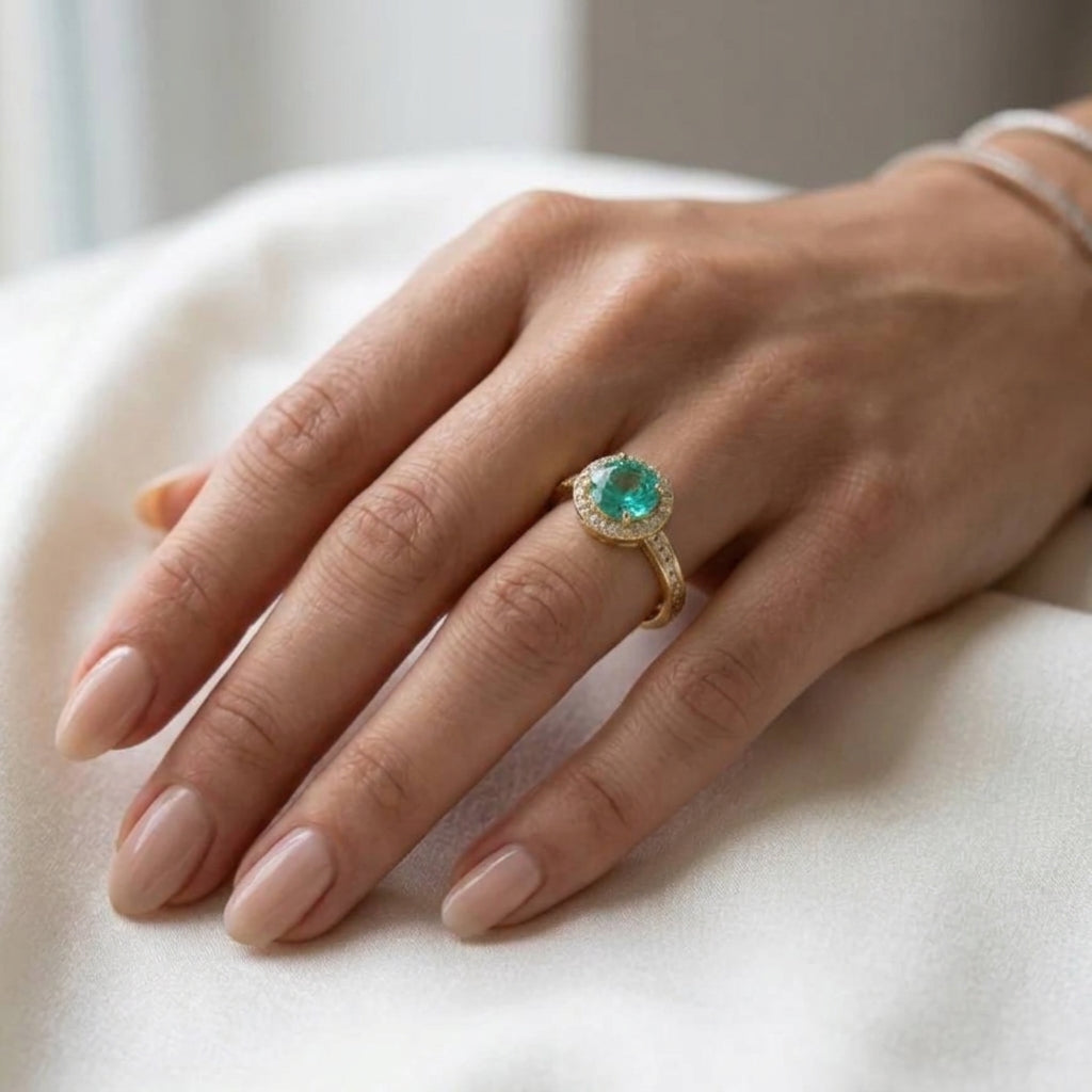 RING ADJUSTABLE TOURMALINE GREEN HALO