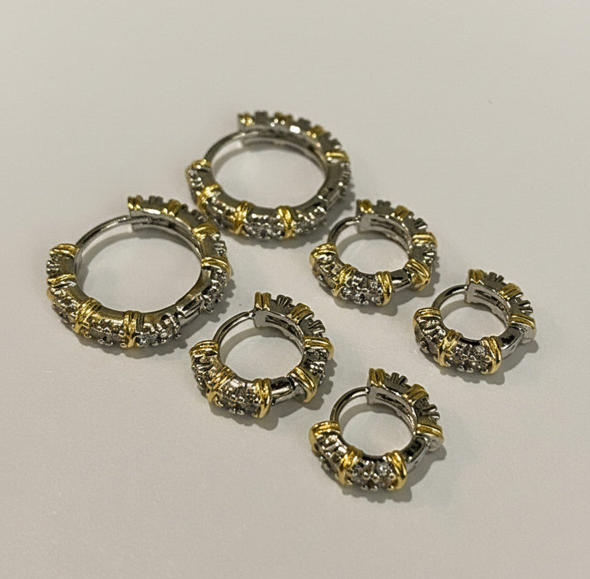 EARRING HOOPS HUGGIES X DUO PLATED WITH CUBIC ZIRCONIA