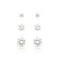 EARRING TRIO STUDS CUBIC ZIRCONIA 8mm 6mm 4mm