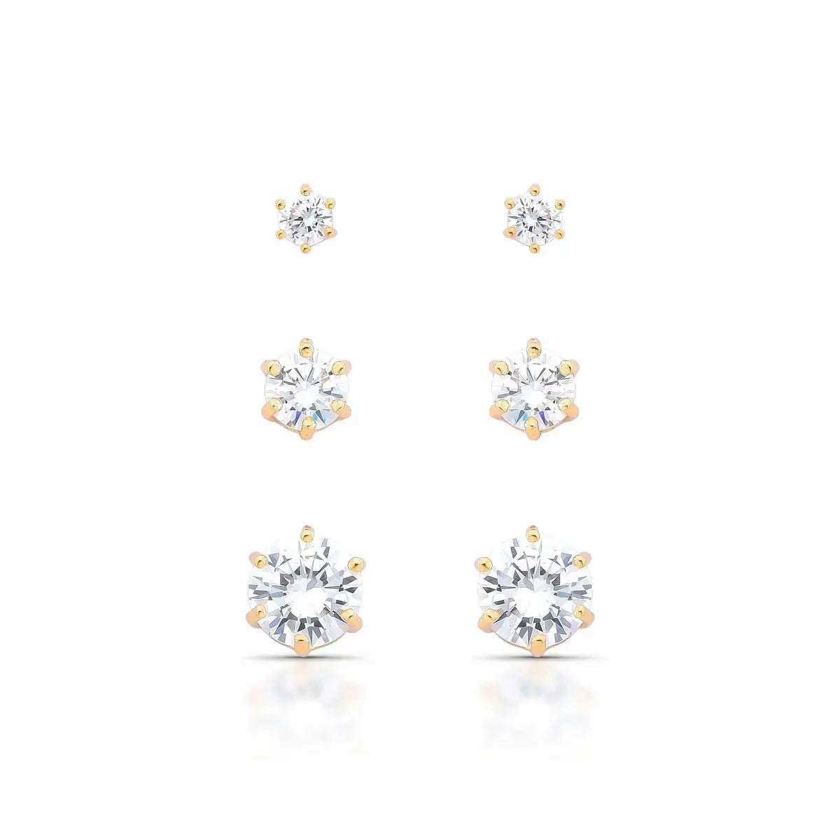 EARRING TRIO STUDS CUBIC ZIRCONIA 8mm 6mm 4mm