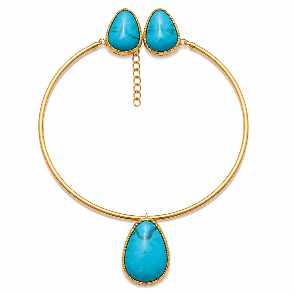EARRINGS+NECKLACE MAXI RESIN TURQUOISE BLUE