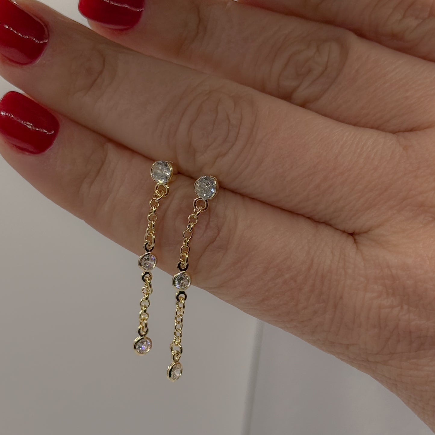 EARRINGS THREADER WITH 3 CZ