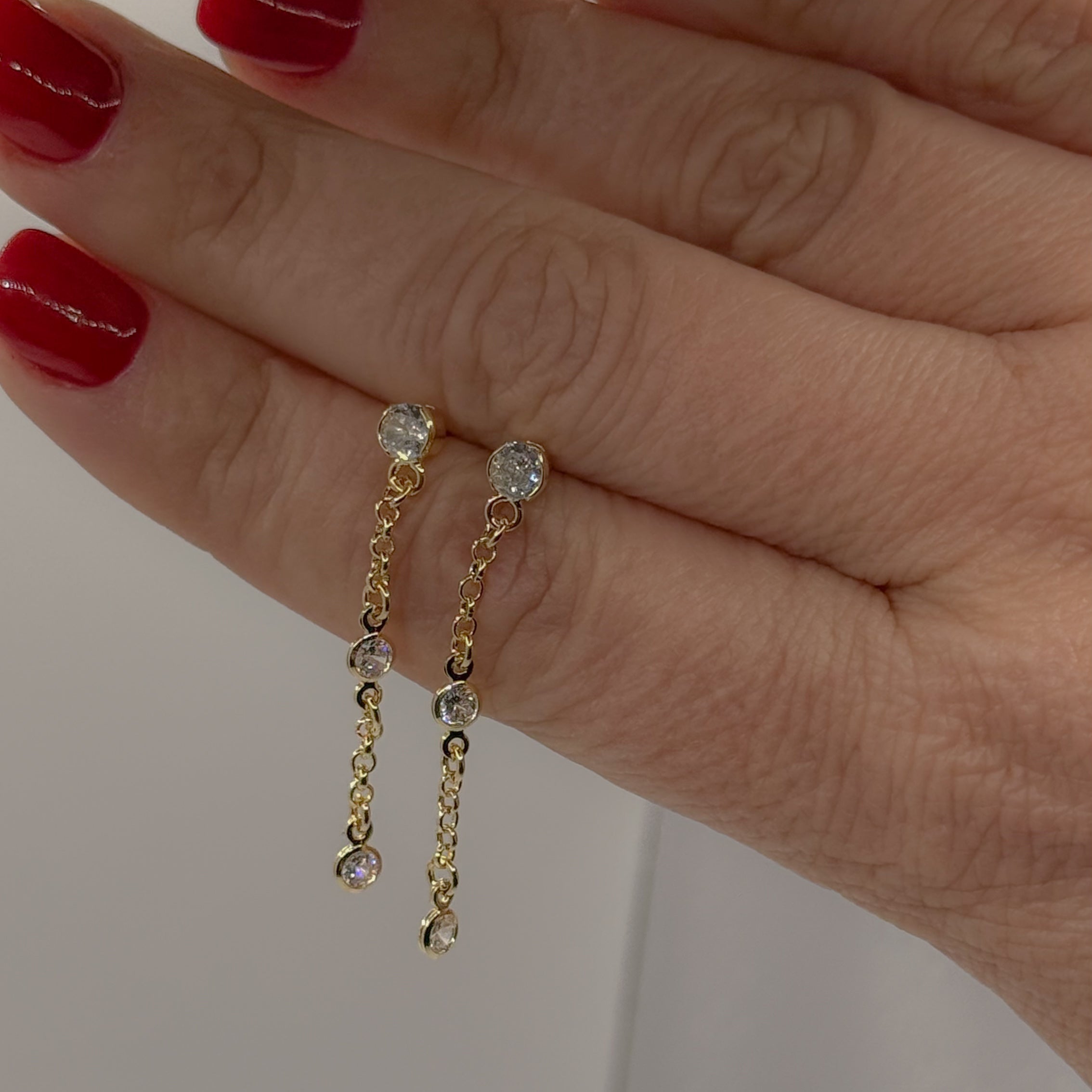 EARRINGS THREADER WITH 3 CZ