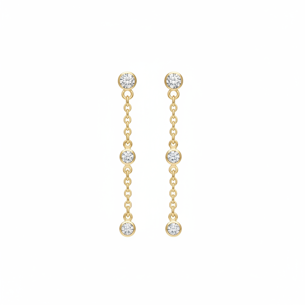 EARRINGS THREADER WITH 3 CZ