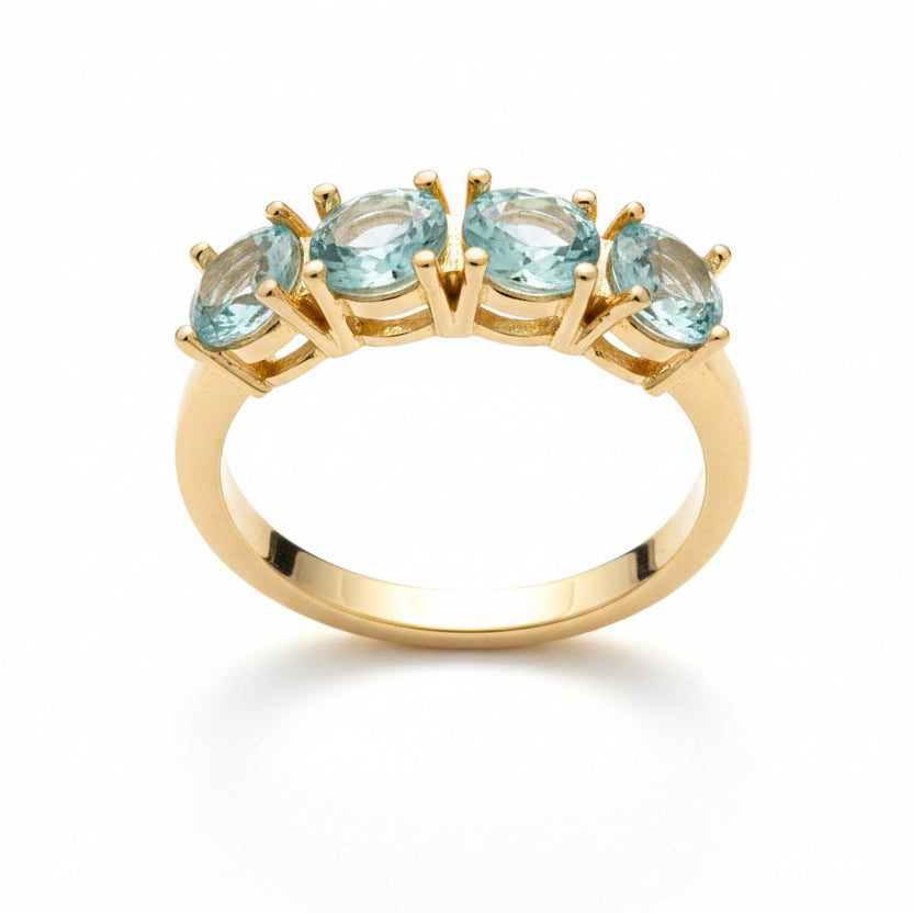 RING 4 BLUE TOPAZ ROUND CRYSTALS