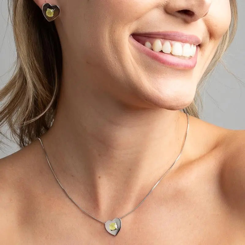 EARRINGS+ NECKLACE JEWELRY SET HEART WITH CRYSTAL