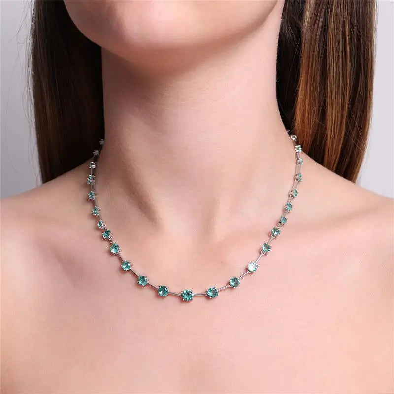 NECKLACE UNIQUE RIVIERA GREEN TOURMALINE CUBIC ZIRCONIA