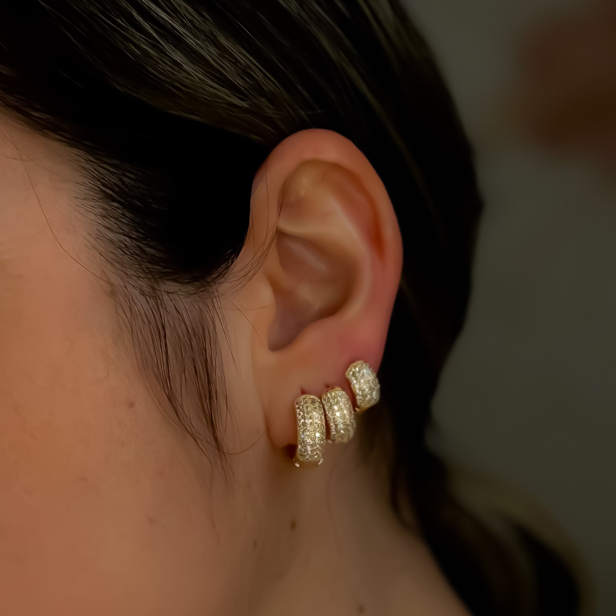 EARRING TRIO BULKY HOOPS CUBIC ZIRCON