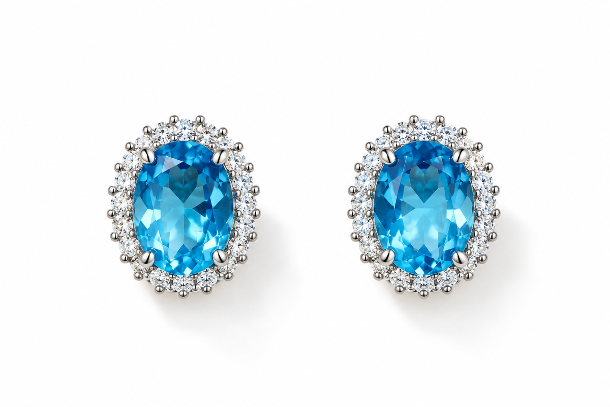 EARRING STUDS BLUE SKY ZIRCONIA HALO