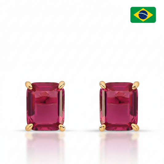 EARRINGS RECTANGLE RUBY RED