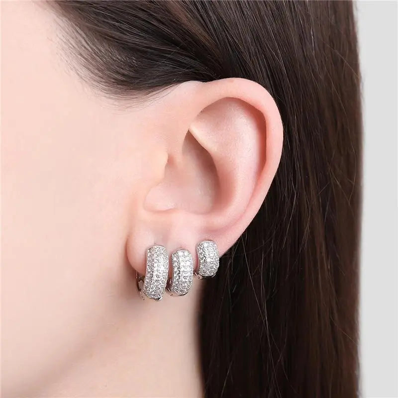 EARRING TRIO BULKY HOOPS CUBIC ZIRCON