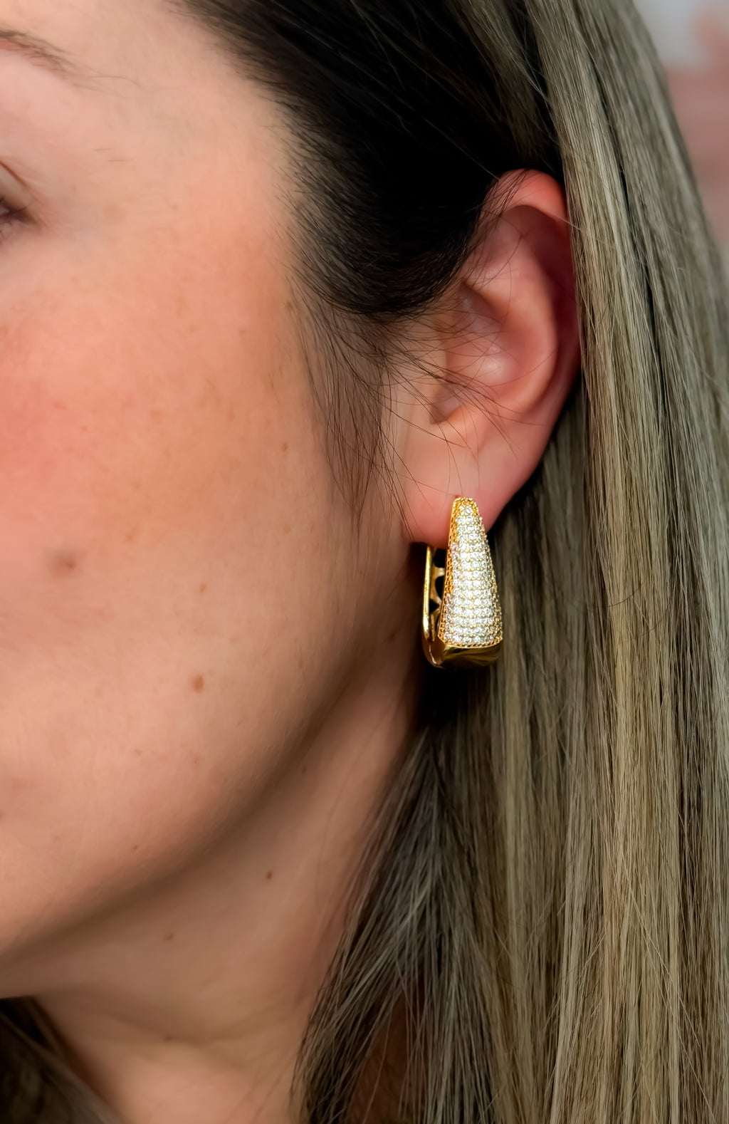 EARRING HOOPS TEAR DROP STUDDED CUBIC ZIRCONIAS